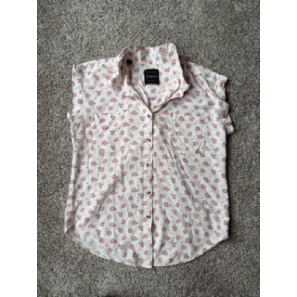 Jachs Girlfriend Floral Button Front Blouse White Red Black Size S